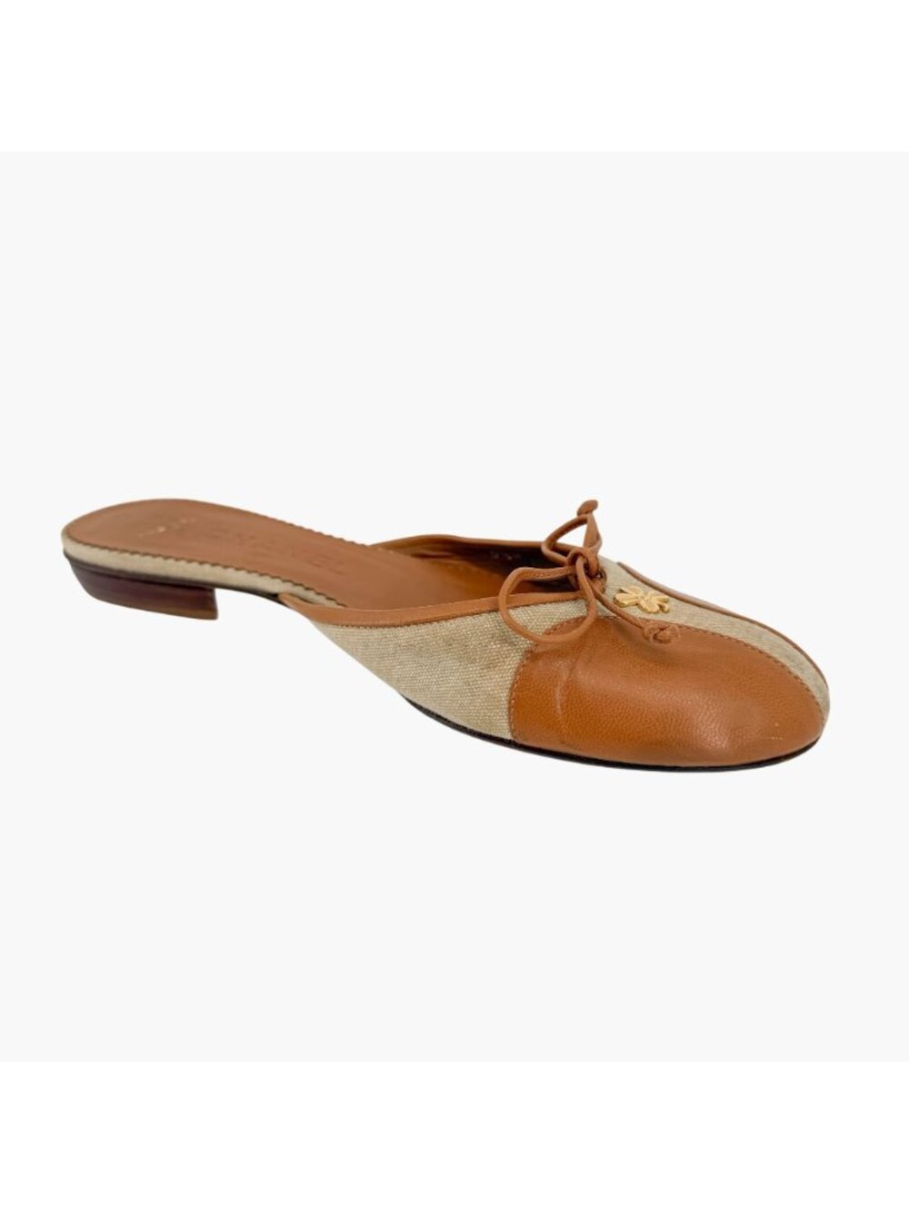 Chanel Vintage CC Clover Mule Flats Brown Beige Size 38.5 US 7.5-8 Ballet - Picture 11 of 15